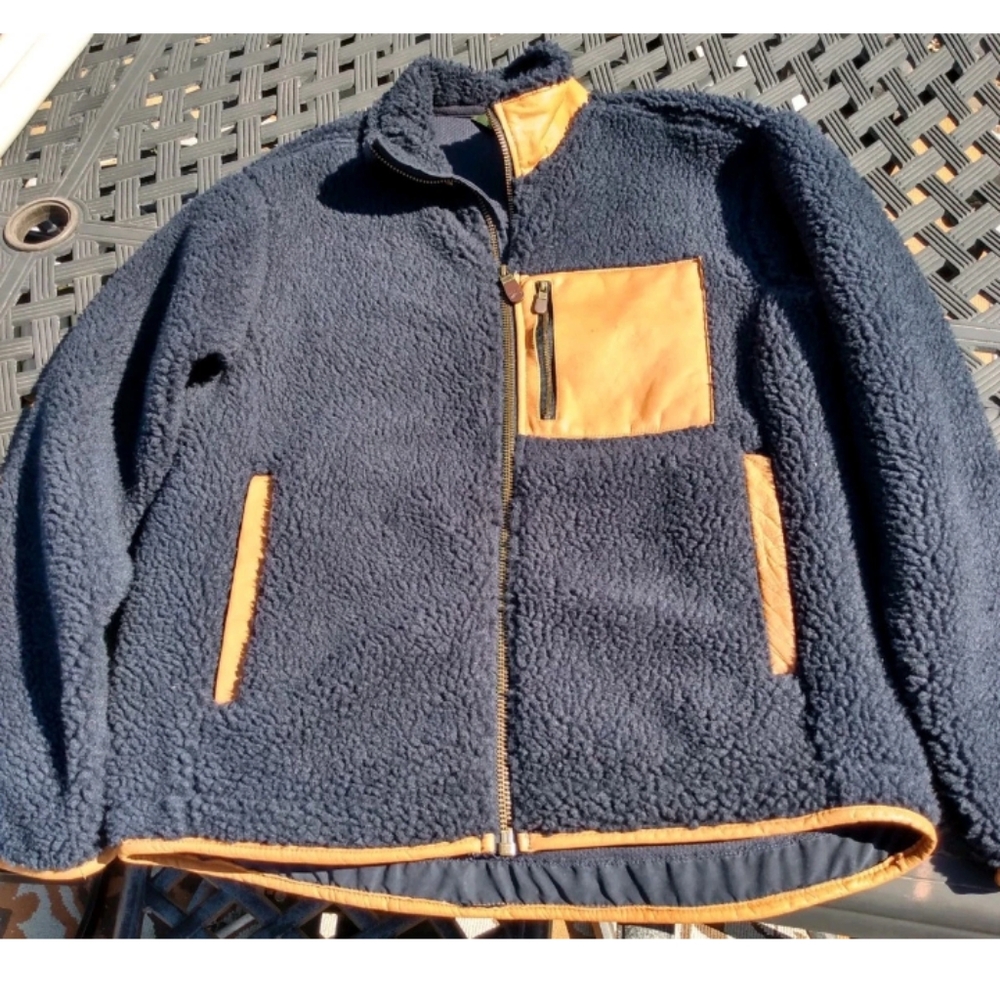 Orvis Leather Sherpa Mad River Performance Jacket Full-Zip Blue Tan
